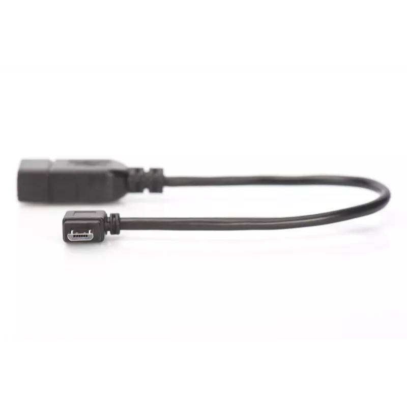 DIGITUS USB 2.0 adaptera kabelis, OTG, tips micro B - A M/F, 15cm USB 2.0 saderīgs, taisnā leņķī, melns