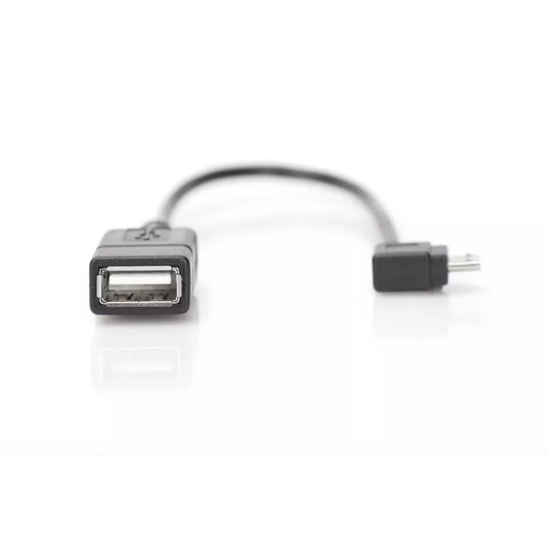 DIGITUS USB 2.0 adaptera kabelis, OTG, tips micro B - A M/F, 15cm USB 2.0 saderīgs, taisnā leņķī, melns