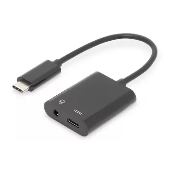 DIGITUS USB Type-C sadalītāja kabelis, C tips - 3,5 mm+C tips M/F/F, 20 cm, Melns
