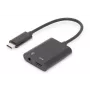 DIGITUS USB Type-C sadalītāja kabelis, C tips - 3,5 mm+C tips M/F/F, 20 cm, Melns