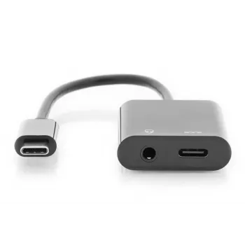 DIGITUS USB Type-C sadalītāja kabelis, C tips - 3,5 mm+C tips M/F/F, 20 cm, Melns
