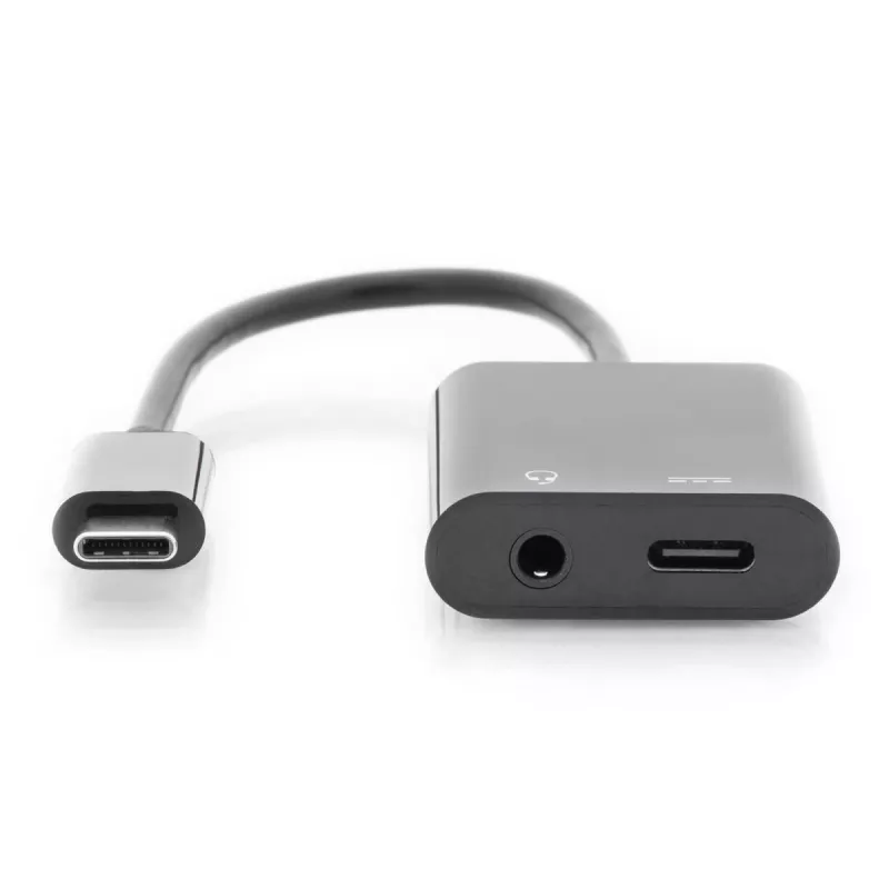 DIGITUS USB Type-C sadalītāja kabelis, C tips - 3,5 mm+C tips M/F/F, 20 cm, Melns