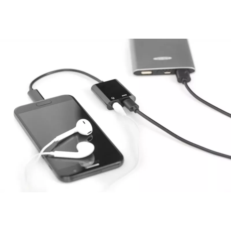 DIGITUS USB Type-C sadalītāja kabelis, C tips - 3,5 mm+C tips M/F/F, 20 cm, Melns