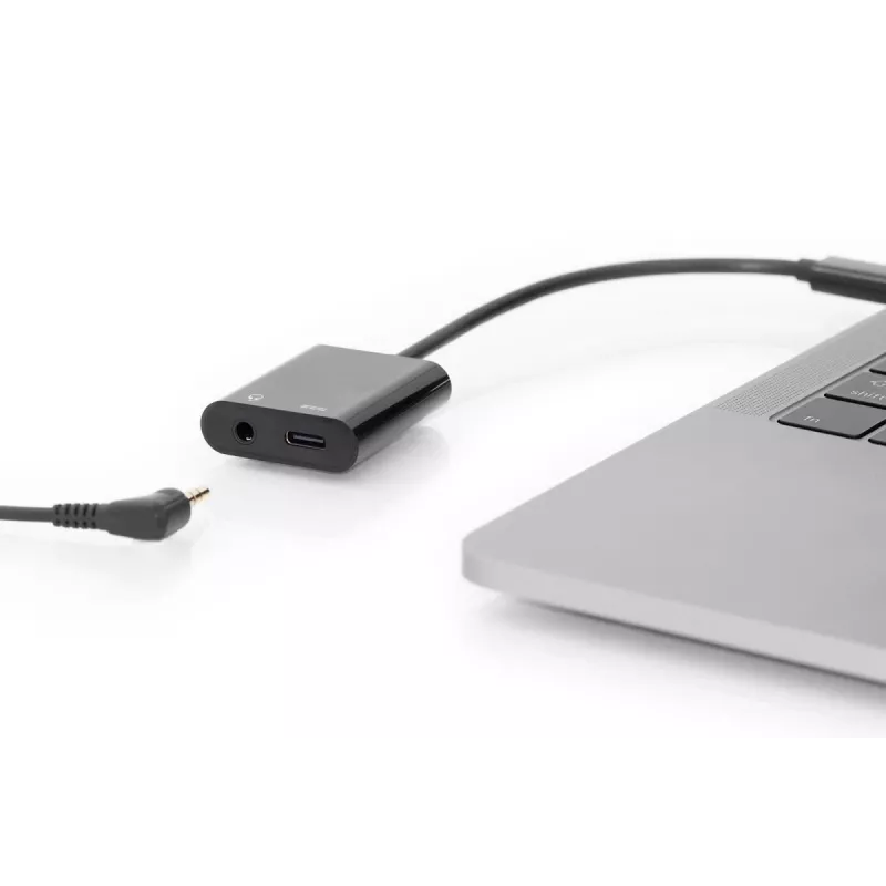 DIGITUS USB Type-C sadalītāja kabelis, C tips - 3,5 mm+C tips M/F/F, 20 cm, Melns