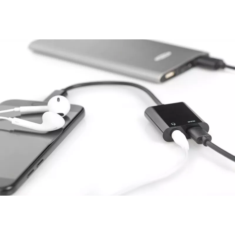 DIGITUS USB Type-C sadalītāja kabelis, C tips - 3,5 mm+C tips M/F/F, 20 cm, Melns