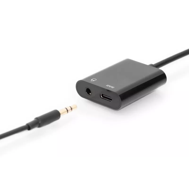 DIGITUS USB Type-C sadalītāja kabelis, C tips - 3,5 mm+C tips M/F/F, 20 cm, Melns