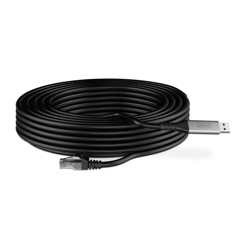 DIGITUS USB 3.2 Gen1 - RJ45 Ethernet kabelis - CAT6a S/FTP Melns - 15m