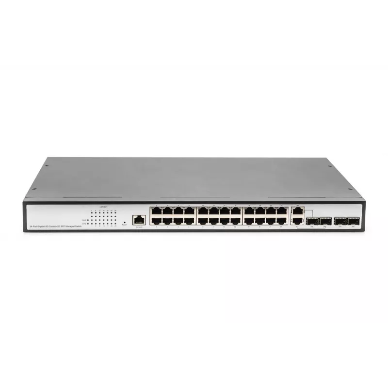 DIGITUS L2 pārvaldīts Gigabit Ethernet slēdzis, 24 porti + 2 combo un 2 SFP augšupsaites porti