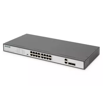 DIGITUS Fast Ethernet PoE komutators 16-portu PoE + 2 Combo. 250 W PoE budžets