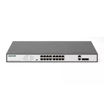 DIGITUS Fast Ethernet PoE komutators 16-portu PoE + 2 Combo. 250 W PoE budžets
