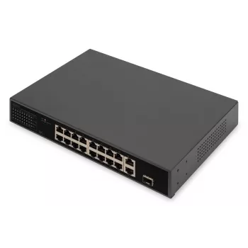 DIGITUS PoE slēdzis 16 Portu 10/100 Mb/s 16 x10/100Mb/s PoE RJ45 Porti,1x GE RJ45,1x SFP