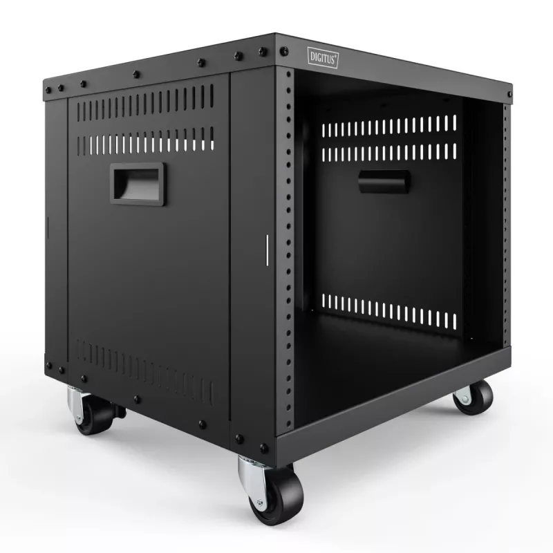 DIGITUS 8U AVS plaukts 420x507x460mm vītņotas montāžas atveres ritentiņi melns