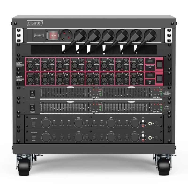 DIGITUS 8U AVS plaukts 420x507x460mm vītņotas montāžas atveres ritentiņi melns