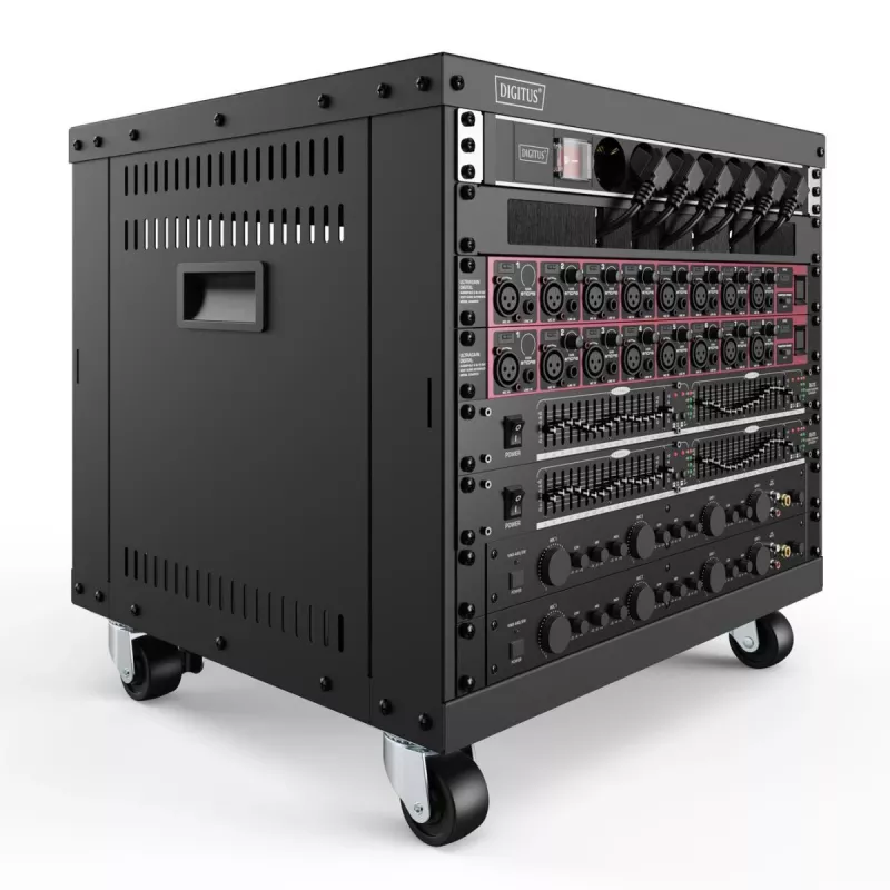 DIGITUS 8U AVS plaukts 420x507x460mm vītņotas montāžas atveres ritentiņi melns