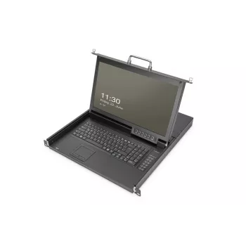 DIGITUS modulāra HD LCD TFT konsole ar 1 porta KVM, RAL 9005 melna - GE tastatūra