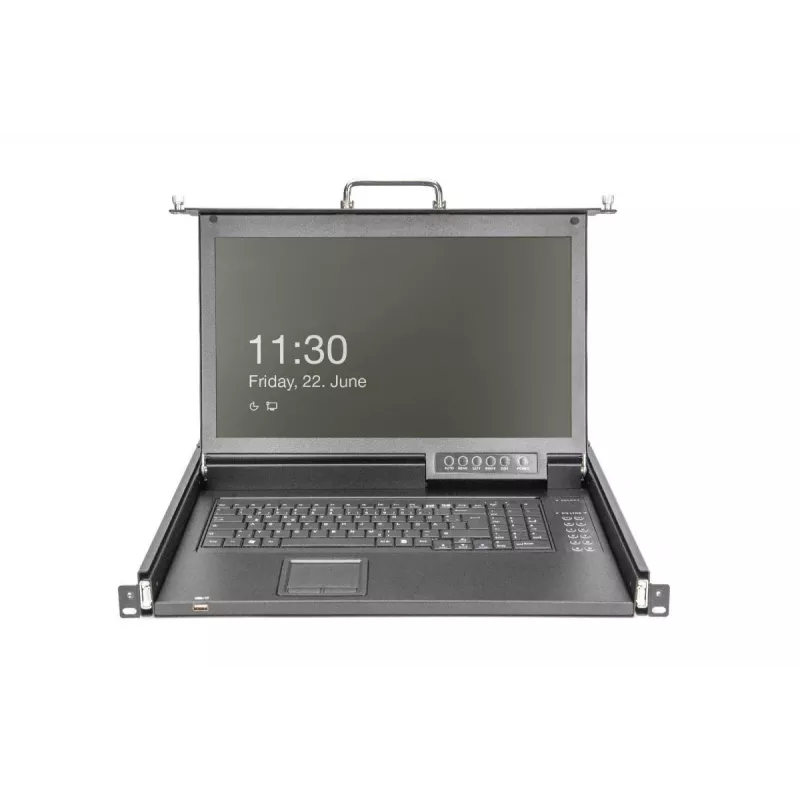 DIGITUS modulāra HD LCD TFT konsole ar 1 porta KVM, RAL 9005 melna - GE tastatūra