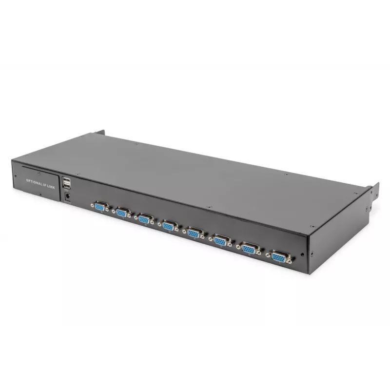 DIGITUS modulāra 43,2 cm (19 collu) HD TFT konsole ar 8 pieslēgvietu KVM. RAL 9005 melna - GE tastatūra