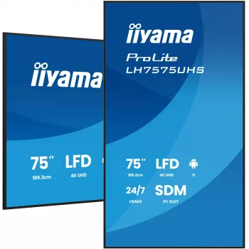 iiyama LH7575UHS-B2AG Signage Displejs Digitālās izkārtnes plakanais panelis 190.5 cm (75 collas) LCD Wi-Fi 500 cd/m² 4K Ultra HD Melns Iebūvēts procesors Android 11 24/7