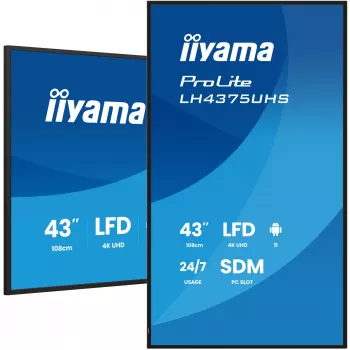iiyama LH4375UHS-B2AG Signage Display Digital signage flat panel 108 cm (42.5 inch) LCD Wi-Fi 500 cd/m² 4K Ultra HD Black Built-in processor Android 11 24/7