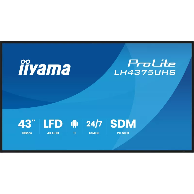 iiyama LH4375UHS-B2AG Signage Display Digital signage flat panel 108 cm (42.5 inch) LCD Wi-Fi 500 cd/m² 4K Ultra HD Black Built-in processor Android 11 24/7