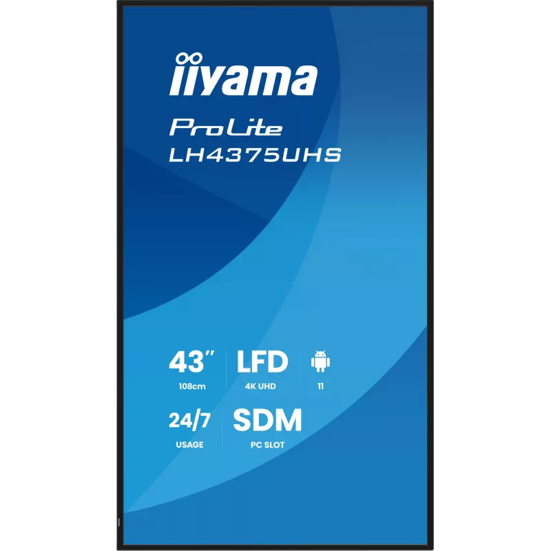iiyama LH4375UHS-B2AG Signage Display Digital signage flat panel 108 cm (42.5 inch) LCD Wi-Fi 500 cd/m² 4K Ultra HD Black Built-in processor Android 11 24/7