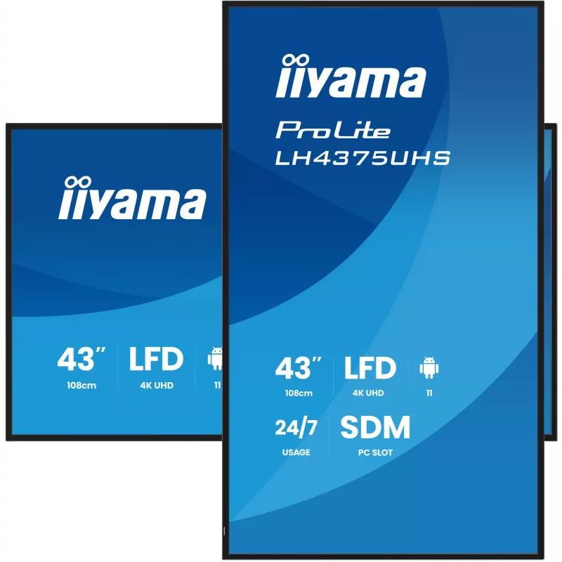 iiyama LH4375UHS-B2AG Signage Display Digital signage flat panel 108 cm (42.5 inch) LCD Wi-Fi 500 cd/m² 4K Ultra HD Black Built-in processor Android 11 24/7