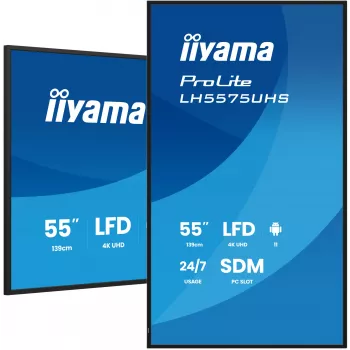 iiyama LH5575UHS-B2AG Signage Display Digital signage flat panel 138.7 cm (54.6 collas) LCD Wi-Fi 500 cd/m² 4K Ultra HD Melns Iebūvēts procesors Android 11 24/7