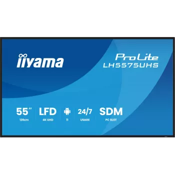 iiyama LH5575UHS-B2AG Signage Display Digital signage flat panel 138.7 cm (54.6 collas) LCD Wi-Fi 500 cd/m² 4K Ultra HD Melns Iebūvēts procesors Android 11 24/7