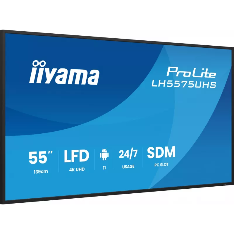 iiyama LH5575UHS-B2AG Signage Display Digital signage flat panel 138.7 cm (54.6 collas) LCD Wi-Fi 500 cd/m² 4K Ultra HD Melns Iebūvēts procesors Android 11 24/7