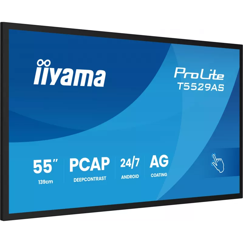iiyama T5529AS-B1AG Signāla displejs Kioska dizains 138.7 cm (54.6 collas) LED Wi-Fi 450 cd/m² 4K Ultra HD Melns Skārienekrāns Iebūvēts procesors Android 24/7