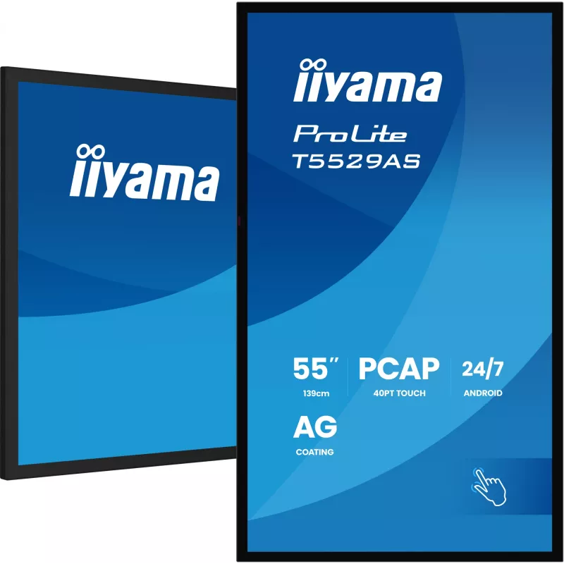 iiyama T5529AS-B1AG Signāla displejs Kioska dizains 138.7 cm (54.6 collas) LED Wi-Fi 450 cd/m² 4K Ultra HD Melns Skārienekrāns Iebūvēts procesors Android 24/7