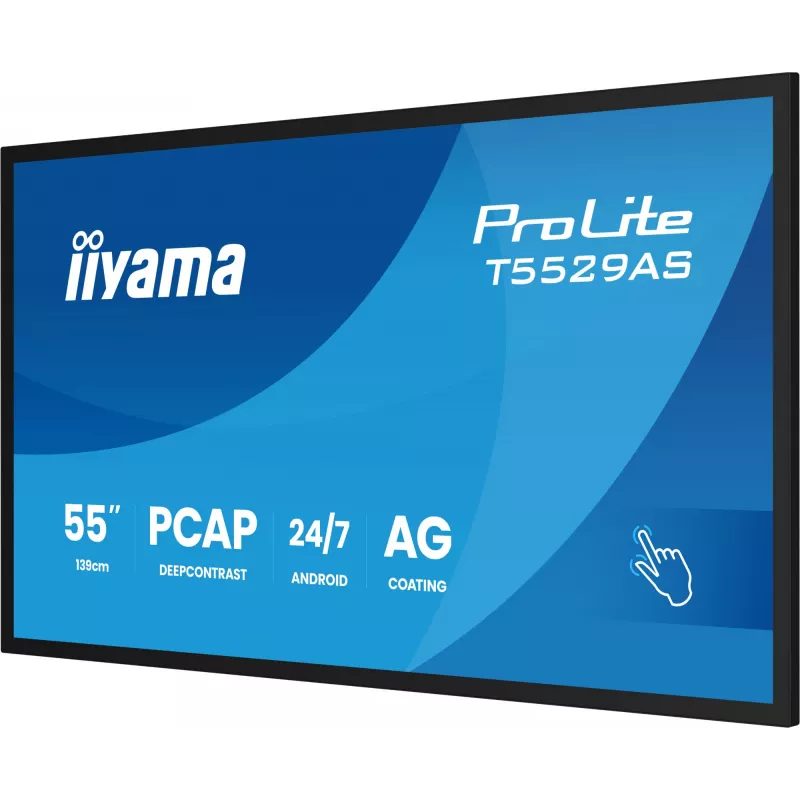 iiyama T5529AS-B1AG Signāla displejs Kioska dizains 138.7 cm (54.6 collas) LED Wi-Fi 450 cd/m² 4K Ultra HD Melns Skārienekrāns Iebūvēts procesors Android 24/7
