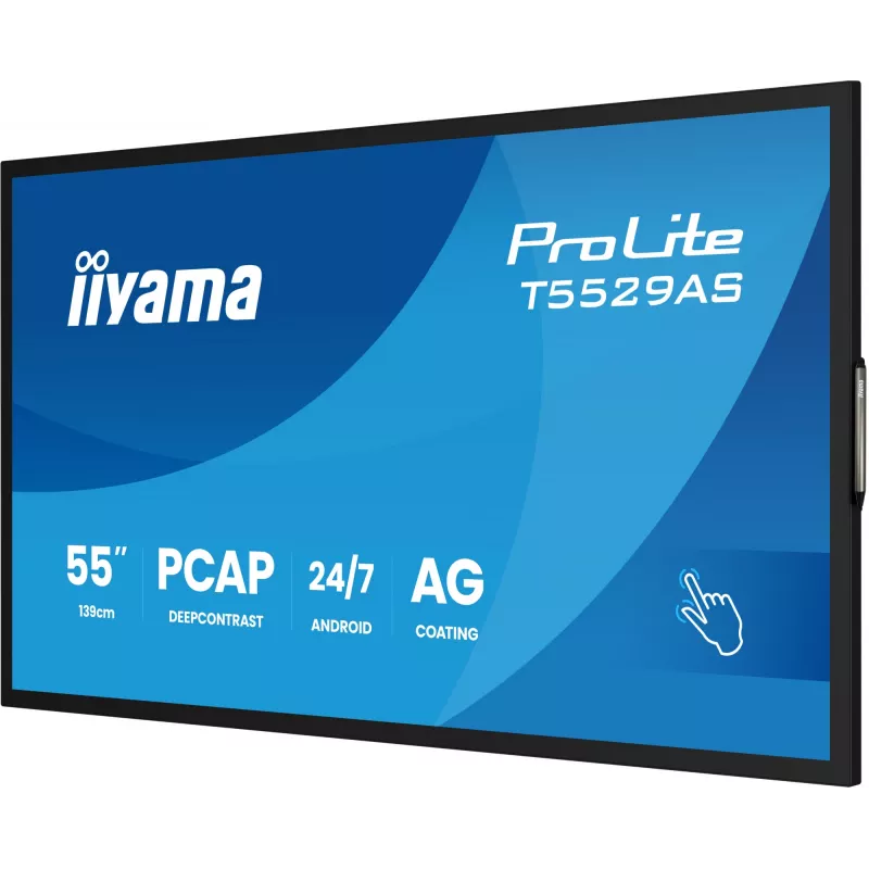 iiyama T5529AS-B1AG Signāla displejs Kioska dizains 138.7 cm (54.6 collas) LED Wi-Fi 450 cd/m² 4K Ultra HD Melns Skārienekrāns Iebūvēts procesors Android 24/7