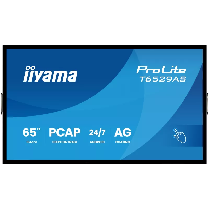 iiyama T6529AS-B1AG Signage displejs Kioska dizains 163.8 cm (64.5 collas) LED Wi-Fi 420 cd/m² 4K Ultra HD Melns Skārienekrāns Iebūvēts procesors Android 24/7