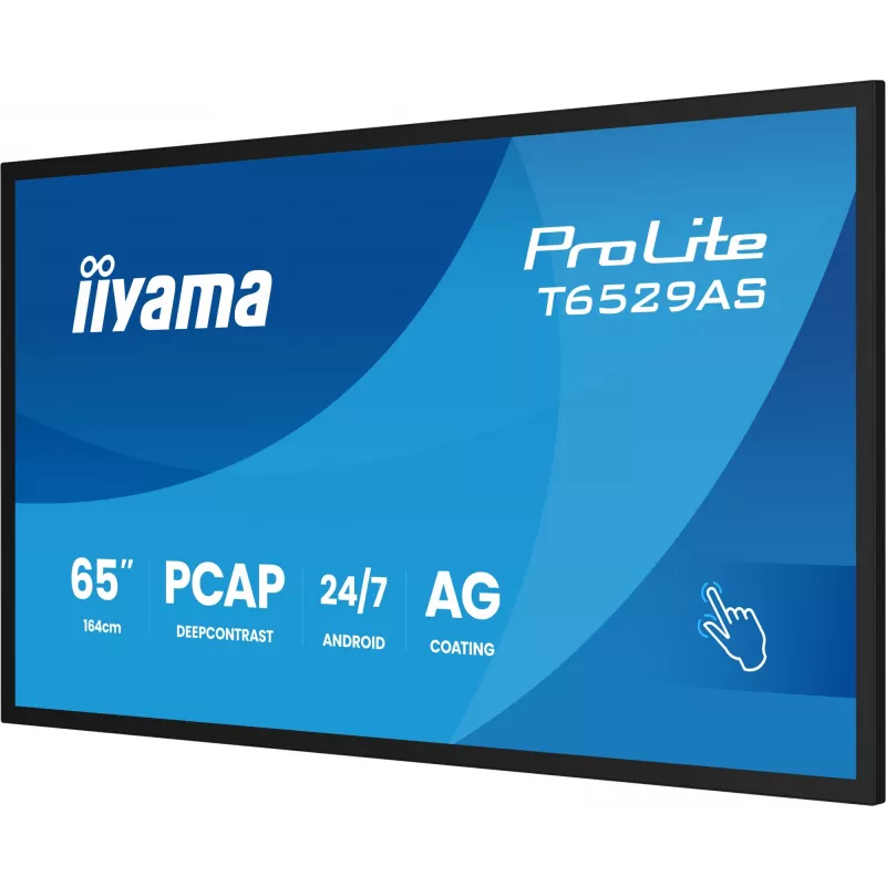 iiyama T6529AS-B1AG Signage displejs Kioska dizains 163.8 cm (64.5 collas) LED Wi-Fi 420 cd/m² 4K Ultra HD Melns Skārienekrāns Iebūvēts procesors Android 24/7