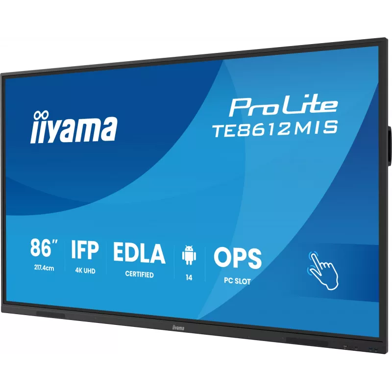 iiyama TE8612MIS-B4AG Signage Displejs Kioska dizains 2.17 m (85.6 collas) LCD Wi-Fi 400 cd/m² 4K Ultra HD Melns Skārienekrāns Iebūvēts procesors Android 24/7