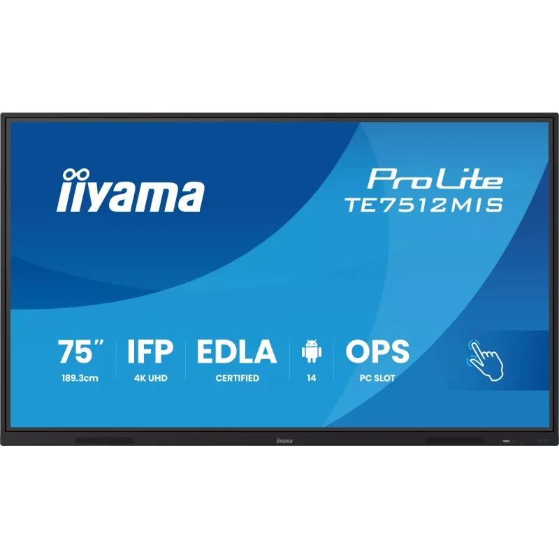 iiyama TE7512MIS-B4AG Signāla displejs Kioska dizains 190,5 cm (75 collas) LCD Wi-Fi 400 cd/m² 4K Ultra HD Melns Skārienekrāns Iebūvēts procesors Android 24/7