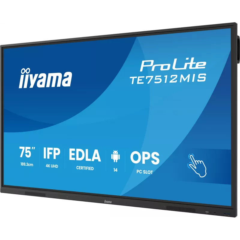 iiyama TE7512MIS-B4AG Signāla displejs Kioska dizains 190,5 cm (75 collas) LCD Wi-Fi 400 cd/m² 4K Ultra HD Melns Skārienekrāns Iebūvēts procesors Android 24/7