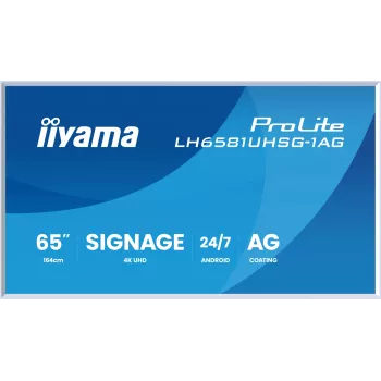 iiyama LH6581UHSG-1AG Signage Display digitālā reklāmas plakanā paneļa displejs, 163,8 cm (64,5 collas), Wi-Fi, 500 cd/m², 4K Ultra HD, balts, Iebūvēts procesors, Android, 24/7