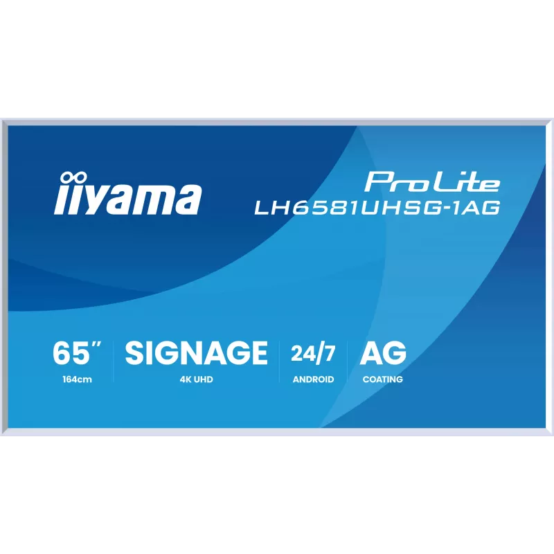 iiyama LH6581UHSG-1AG Signage Display digitālā reklāmas plakanā paneļa displejs, 163,8 cm (64,5 collas), Wi-Fi, 500 cd/m², 4K Ultra HD, balts, Iebūvēts procesors, Android, 24/7