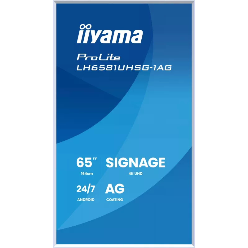 iiyama LH6581UHSG-1AG Signage Display digitālā reklāmas plakanā paneļa displejs, 163,8 cm (64,5 collas), Wi-Fi, 500 cd/m², 4K Ultra HD, balts, Iebūvēts procesors, Android, 24/7