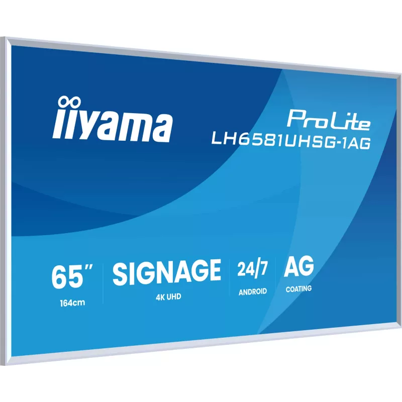 iiyama LH6581UHSG-1AG Signage Display digitālā reklāmas plakanā paneļa displejs, 163,8 cm (64,5 collas), Wi-Fi, 500 cd/m², 4K Ultra HD, balts, Iebūvēts procesors, Android, 24/7