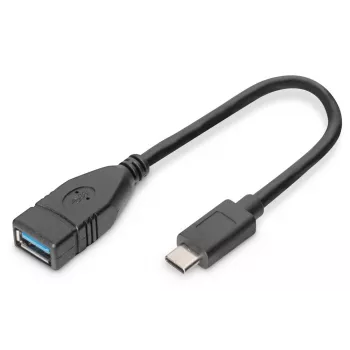 DIGITUS USB Type-C adaptera kabelis, OTG, Type C - A M/F, 15cm Super Speed Melns