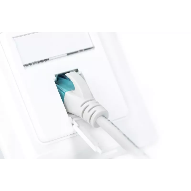 DIGITUS CAT6A EA klase tīkla kontaktligzda, ekranēta 1x RJ45, LSA, tīri balta, līdzenai montāžai, 8 virzienu