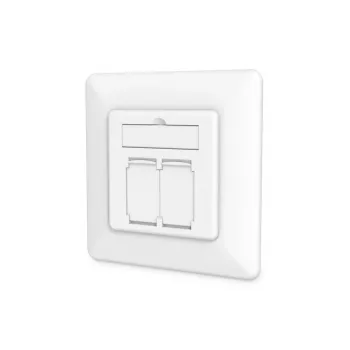 DIGITUS CAT6A EA klase tīkla kontaktligzda, ekranēta 2x RJ45, LSA, tīri balta, līdzena montāža, 8 virzienu