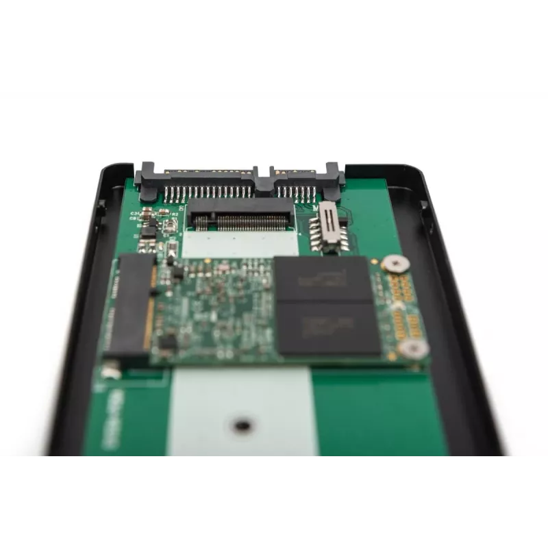 DIGITUS HDD korpuss 2,5 collu SATA — M.2 vai mSATA SATA 3 6 Gbit/s, rakstīšanas ātrums līdz 520 MB/s