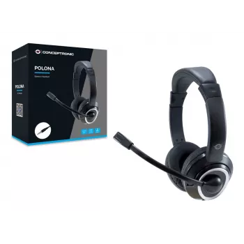Conceptronic POLONA02B austiņas/headset ar vadu, galvas siksnas, paredzēts spēlēm, melns