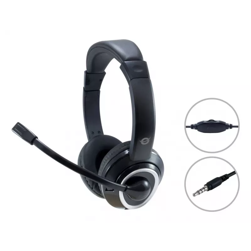 Conceptronic POLONA02B austiņas/headset ar vadu, galvas siksnas, paredzēts spēlēm, melns