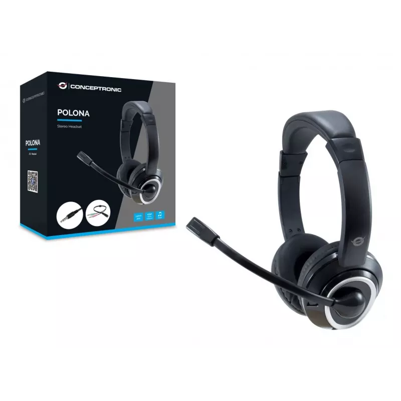 Conceptronic POLONA02BA austiņas/headset ar vadu, galvas stīpa, spēlēm, melns