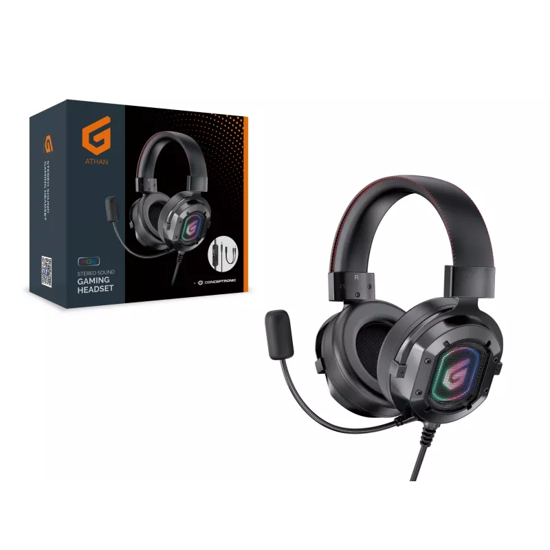 Conceptronic ATHAN Stereo Sound Gaming Headset, vadu, 20–20000 Hz, spēlēm, 477 g, austiņas, melnas